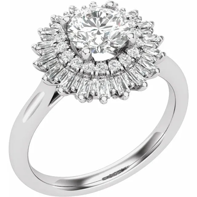 The Solène – Double Halo Baguette & Round Diamond Engagement Ring