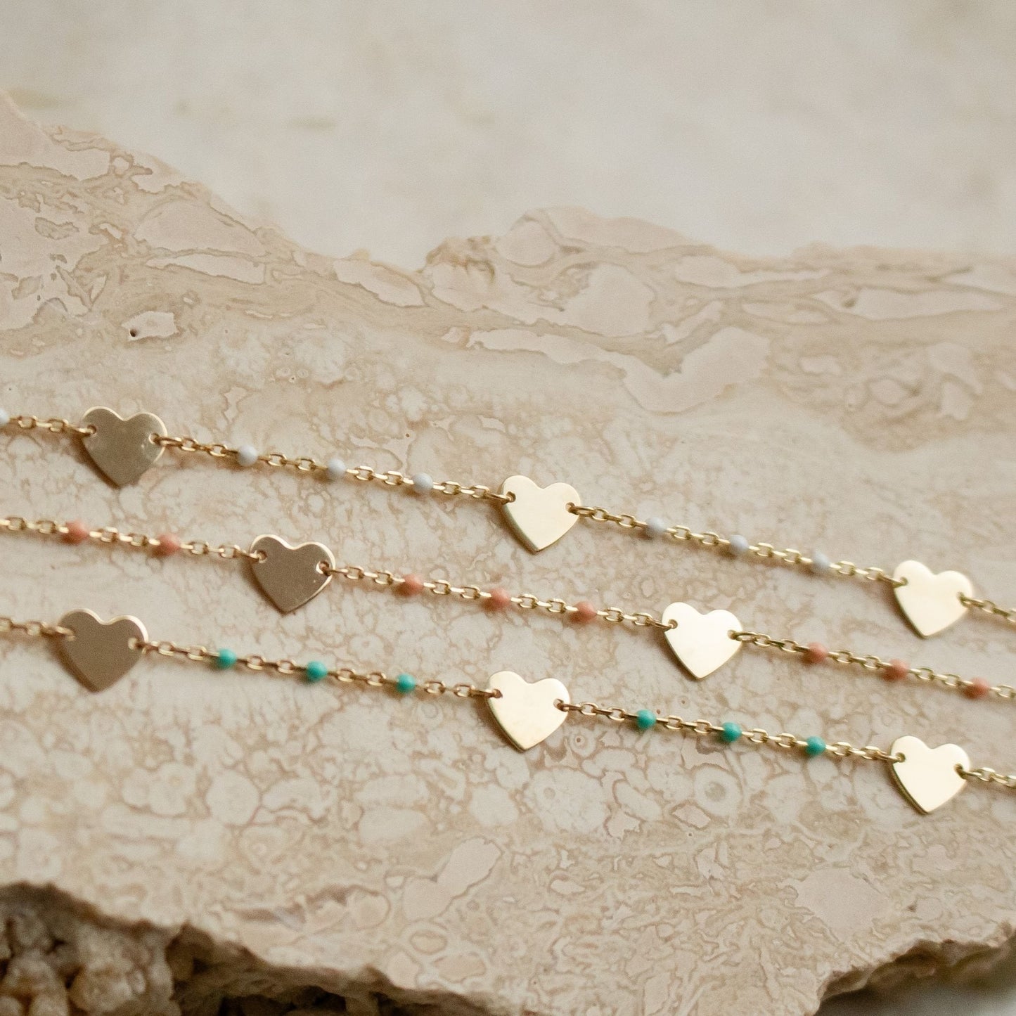 10K Yellow Gold Heart by the Yard Enamel Beads Bracelet