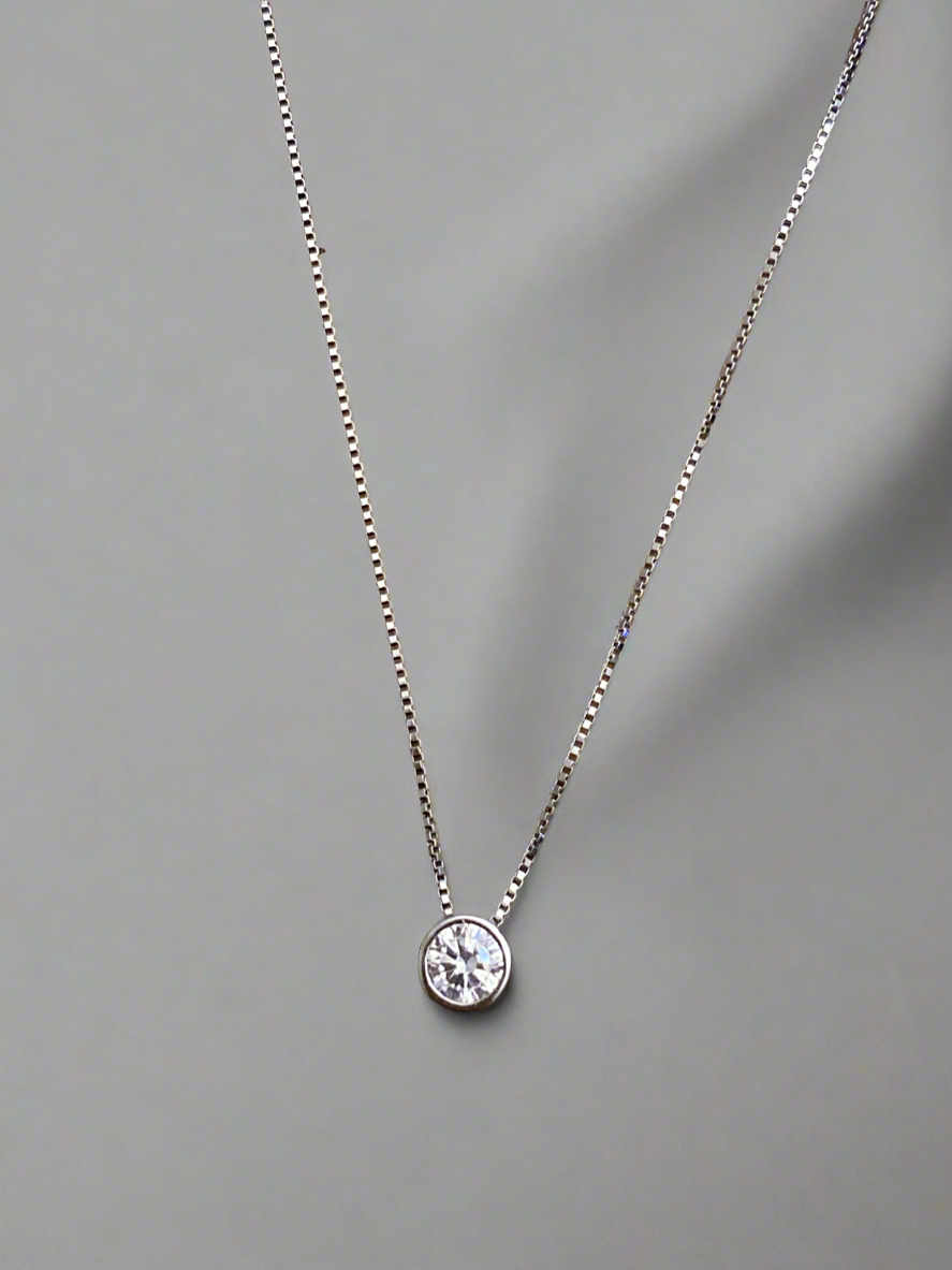 Sterling Silver Solitaire Round Bezel Set Necklace