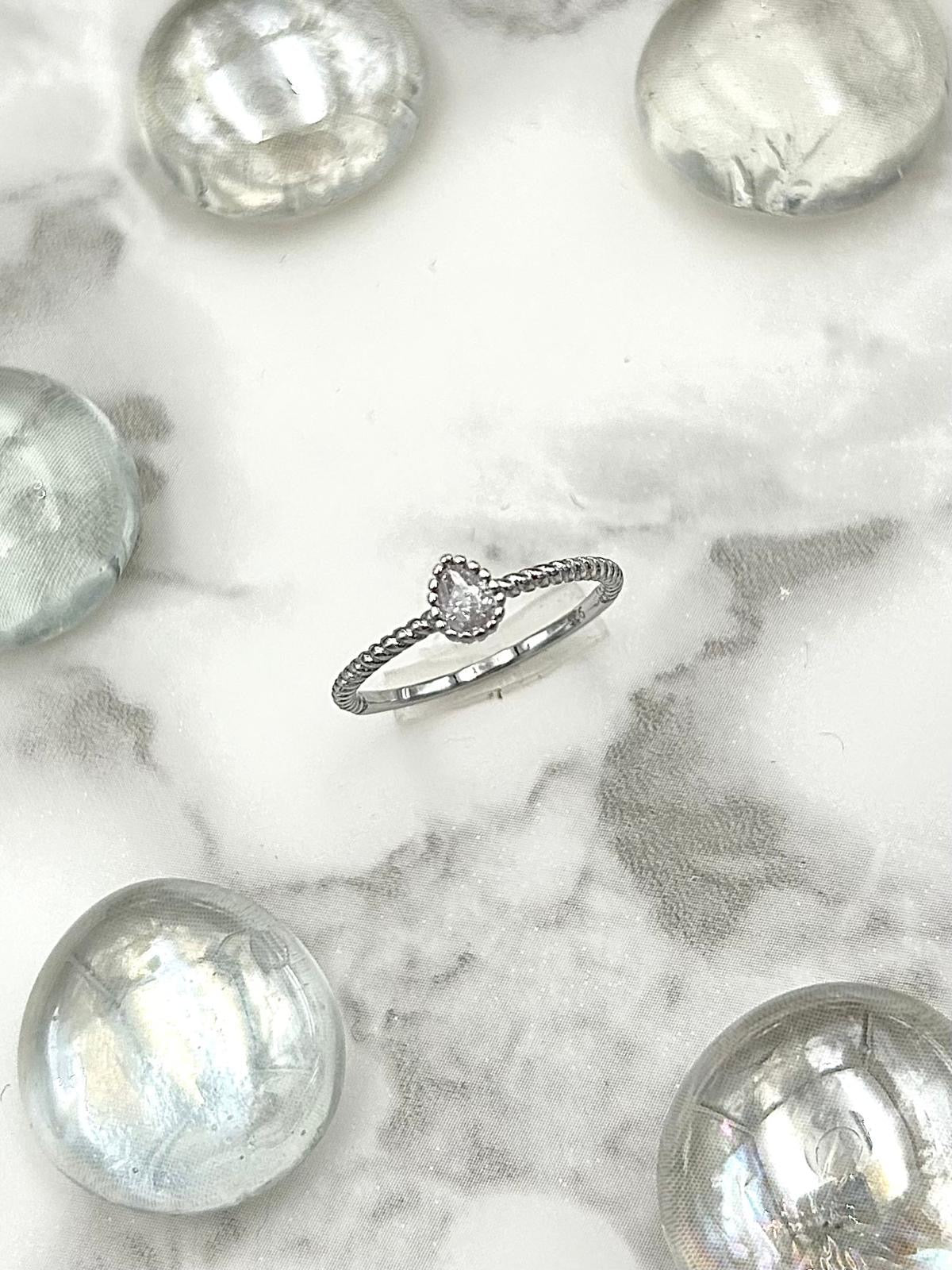 Pear Solitaire Beaded Halo with Beaded Band