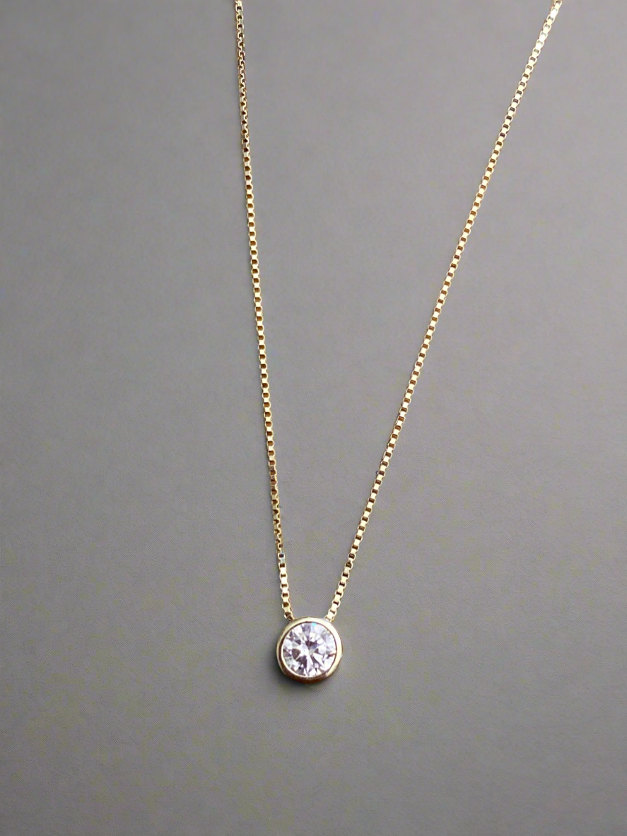 Solitaire Round Bezel Set Necklace