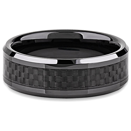 Black Ceramic Ring with Carbon Fiber Inlay