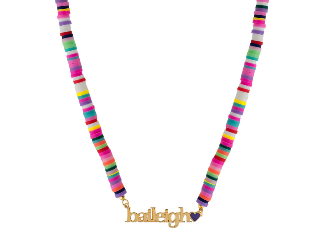 Personalized Heishi Beads & Resin Heart Name Necklace