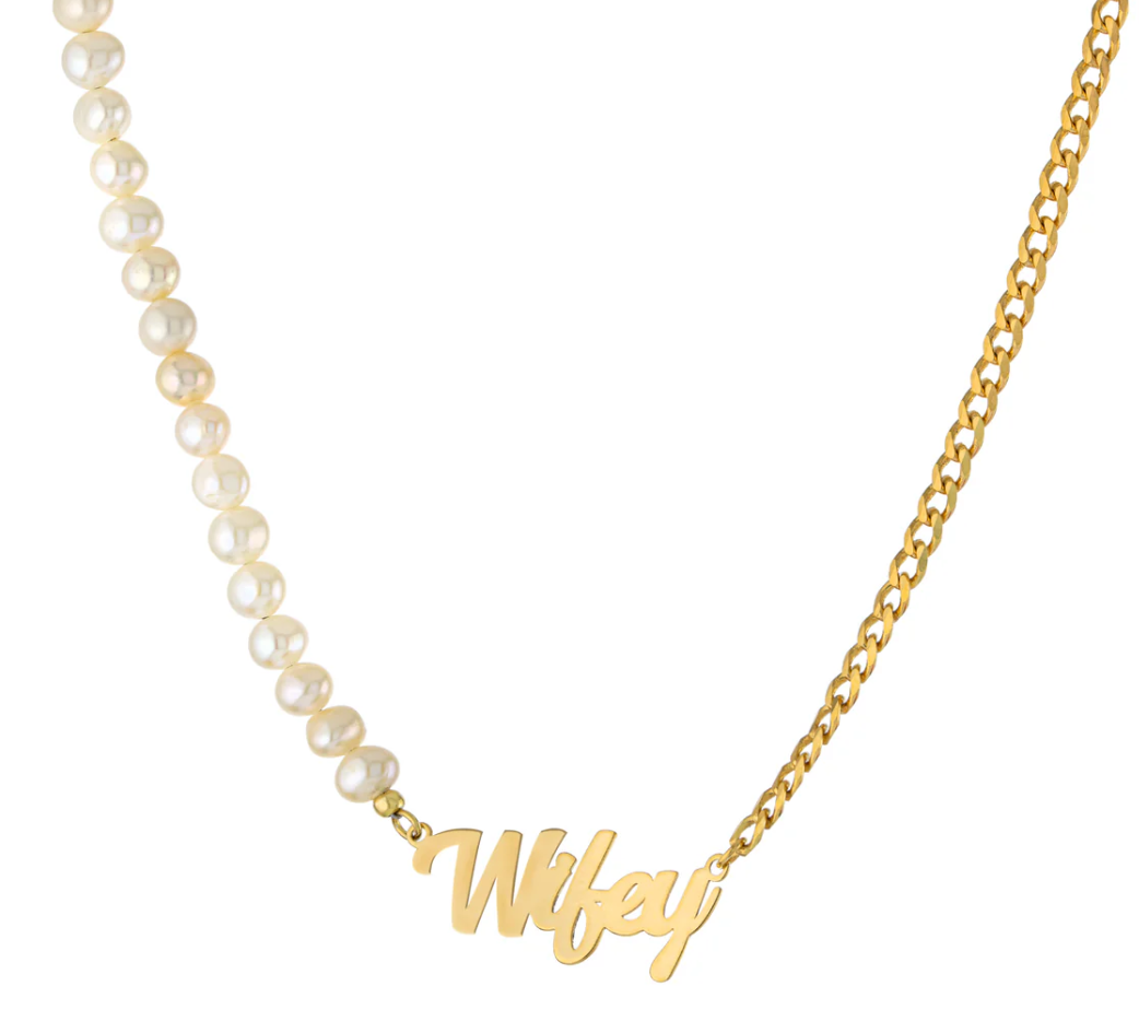 Wifey Freshwater Pearl + Chain Necklace