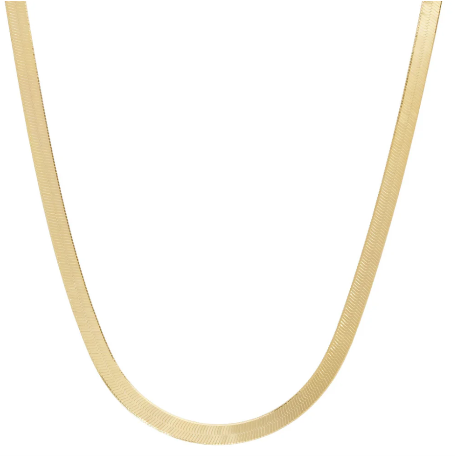 Flat Herringbone Chain Necklace in Gold Over Sterling Silver
