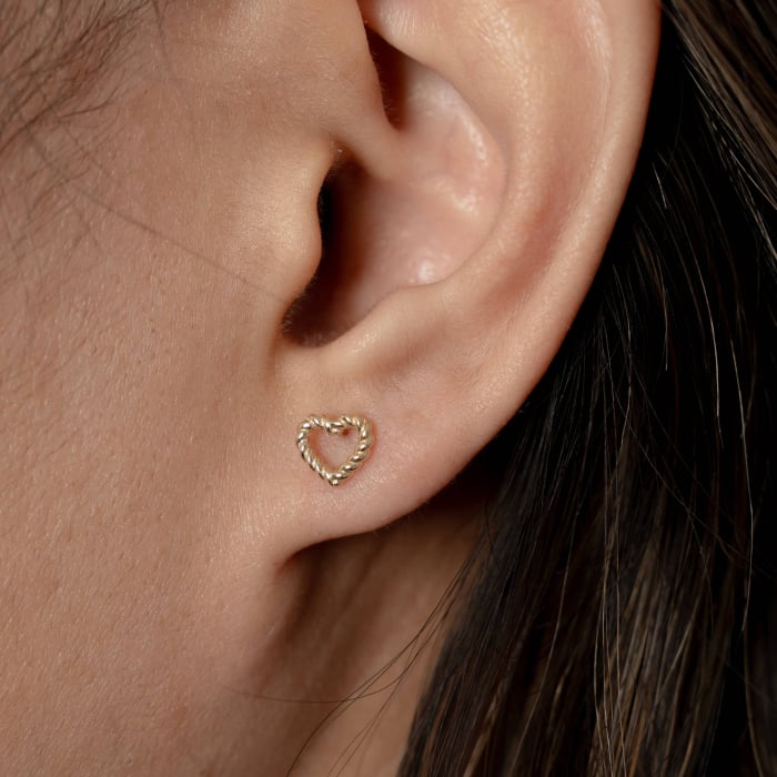 10K Yellow Gold Roped Open Heart Stud Earrings