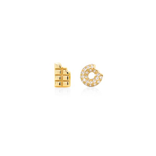 Sterling Silver Gold Vermeil CZ Doughnut & Chocolate Studs