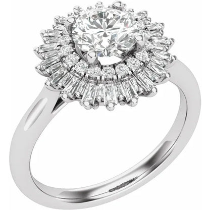 The Solène – Double Halo Baguette & Round Diamond Engagement Ring