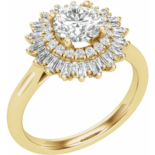 The Solène – Double Halo Baguette & Round Diamond Engagement Ring