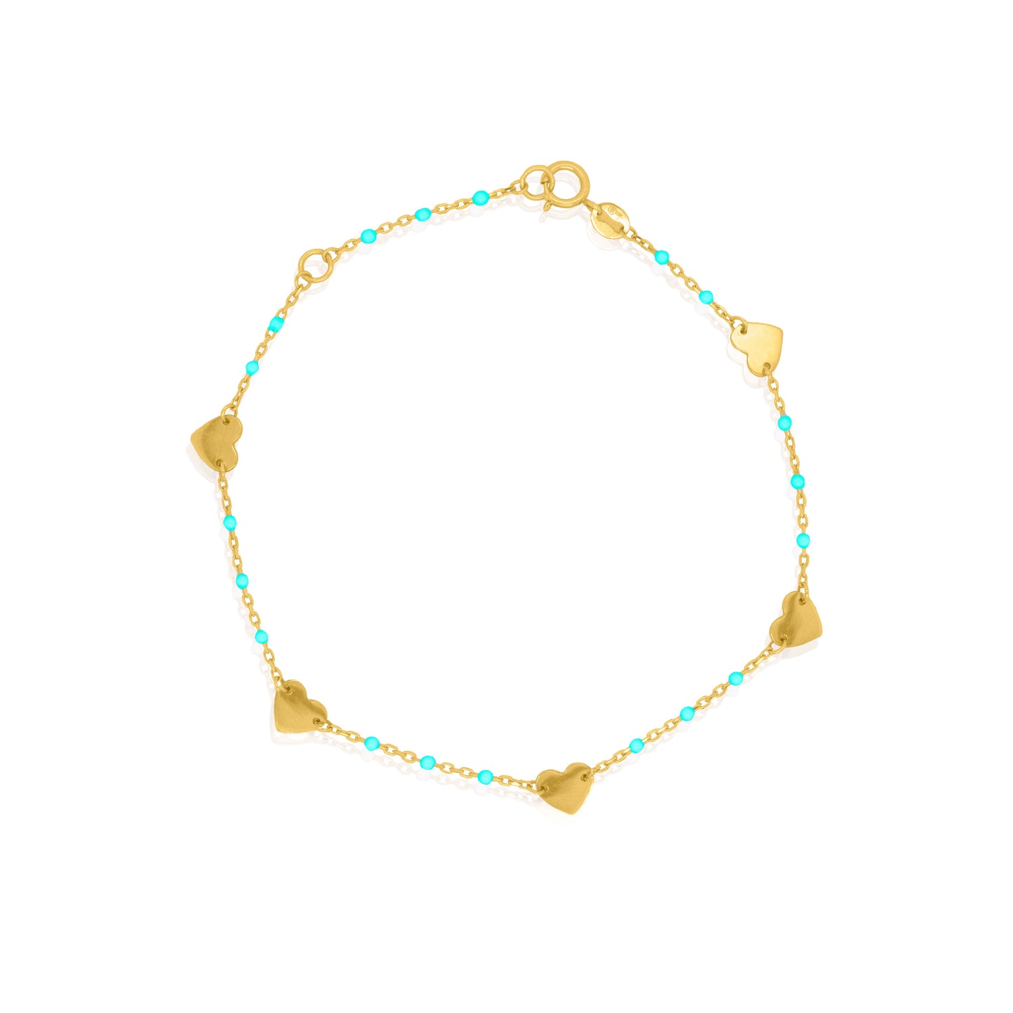 10K Yellow Gold Heart by the Yard Enamel Beads Bracelet