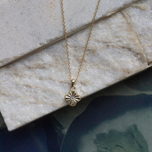 Gold & Silver Clover Pendant Necklace with Cubic Zirconia