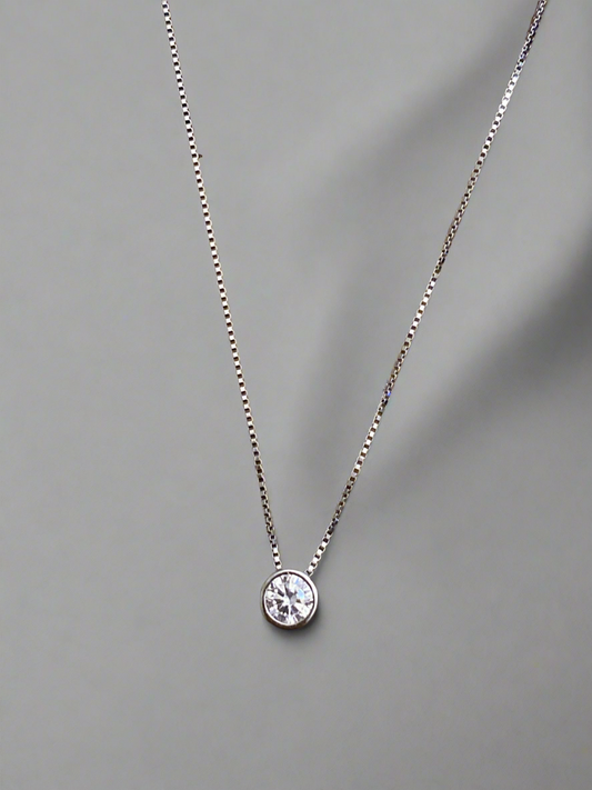 Sterling Silver Solitaire Round Bezel Set Necklace