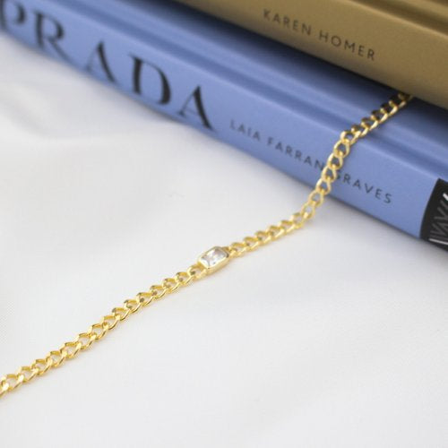 Sterling Silver Emerald Cut CZ Curb Bracelet