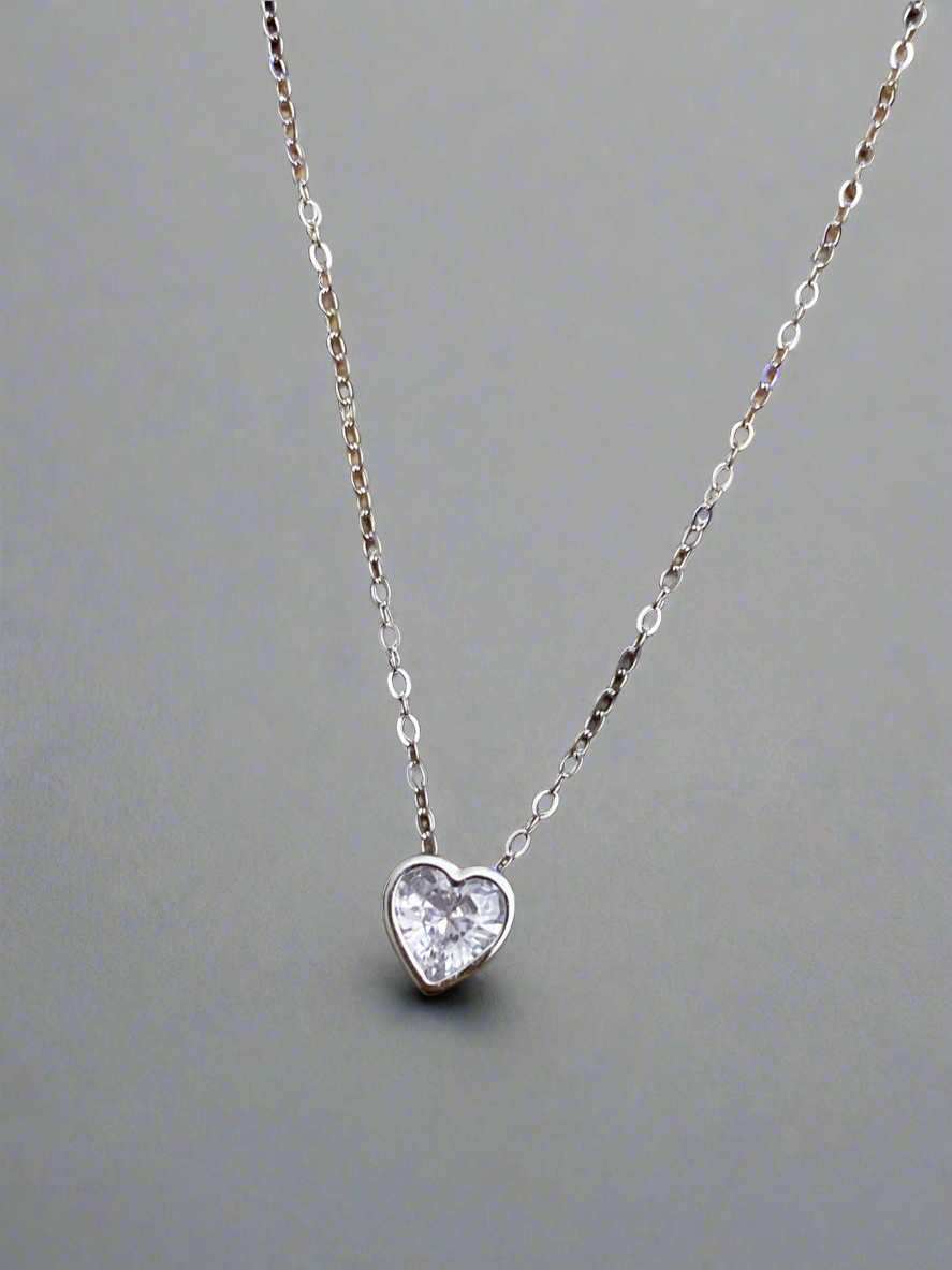Sterling Silver Bezel Set Heart Necklace