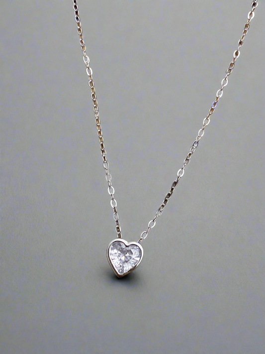 Sterling Silver Bezel Set Heart Necklace