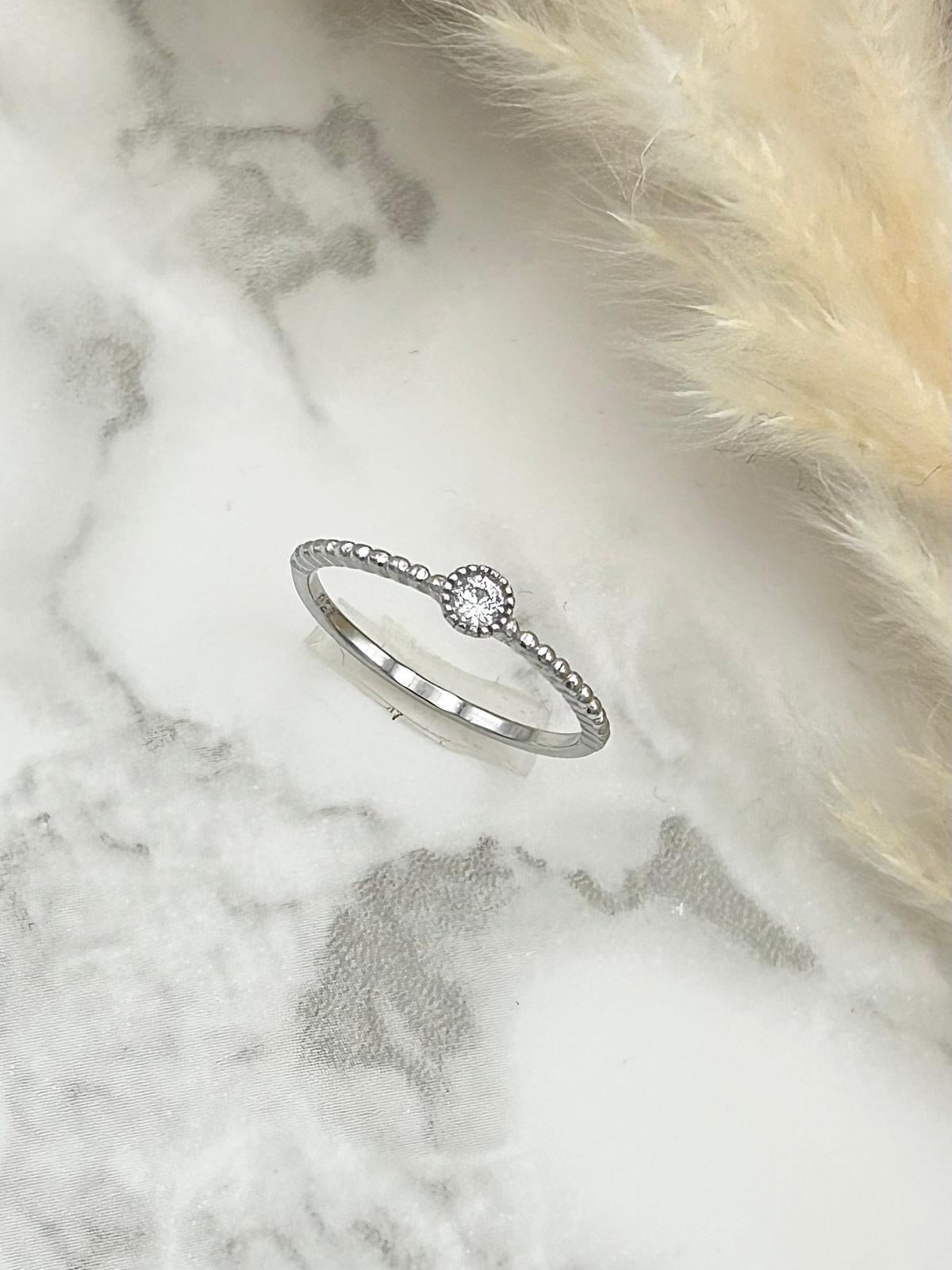 Round Solitaire Cubic Zirconia Beaded Halo Ring