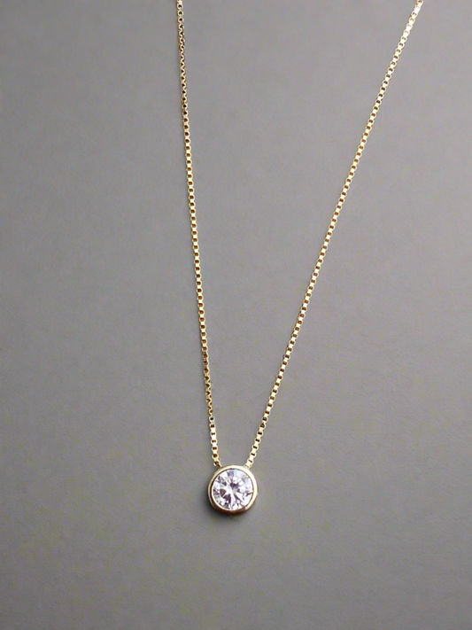 Solitaire Round Bezel Set Necklace