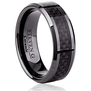 Black Ceramic Ring with Carbon Fiber Inlay