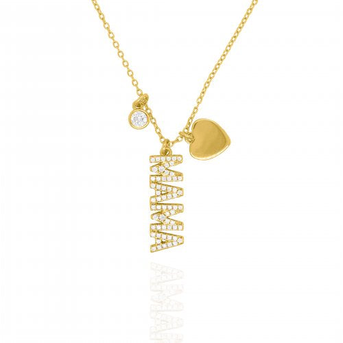 Sterling Silver Gold Vermeil CZ Multi Charms MAMA Necklace