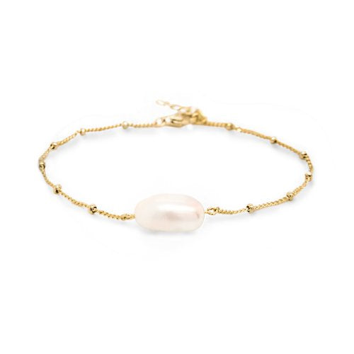 Sterling Silver Gold Plated Shell Pearl Satellite Chain Bracelet