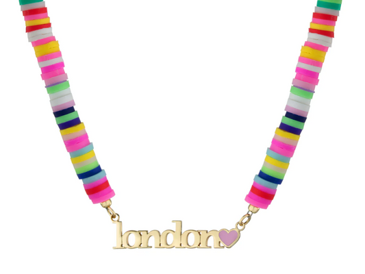 Personalized Heishi Beads & Resin Heart Name Necklace