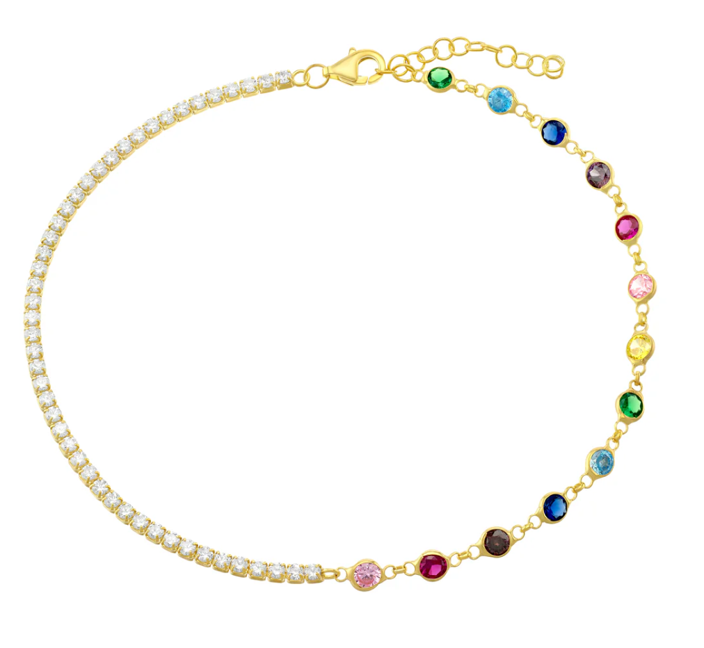 Golden Prism Tennis Anklet with multicolour and white CZ in gold over sterling silver – C’est la vie Jewellery