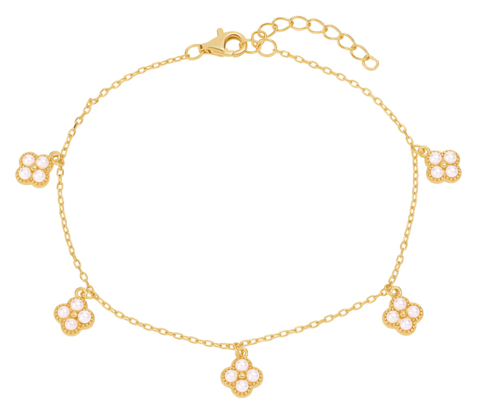 Dainty Clover Pearl Charm Bracelet
