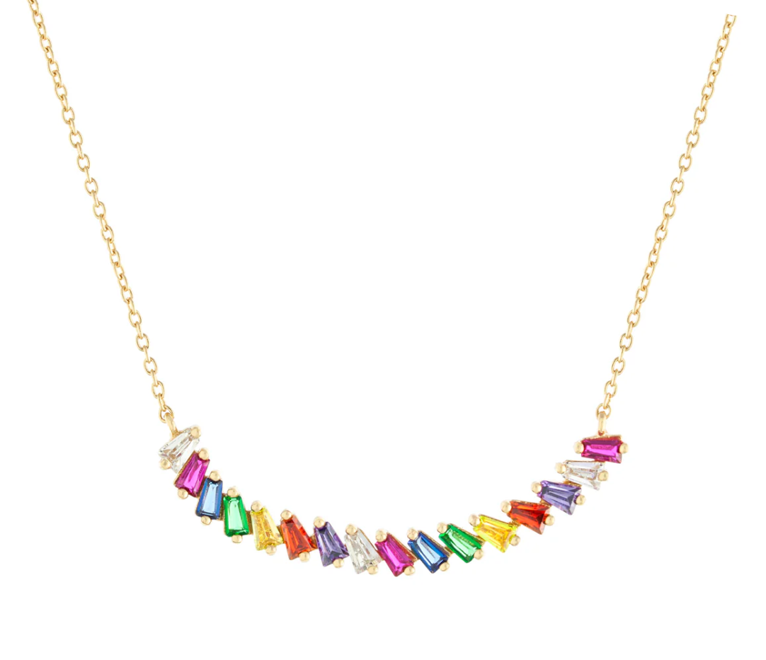 Rainbow Baguette Bar Necklace