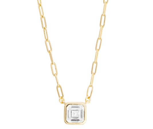 Asscher cut cubic zirconia gold paperclip chain necklace – C’est la vie Jewellery