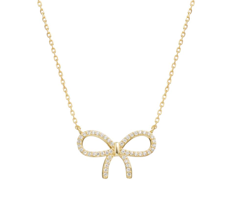 Dainty gold bow necklace with cubic zirconia on sterling silver – C’est la vie Jewellery
