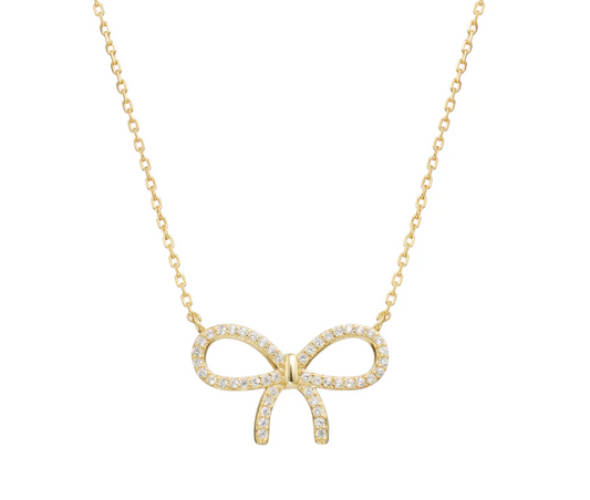 Dainty gold bow necklace with cubic zirconia on sterling silver – C’est la vie Jewellery