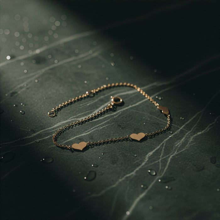 10K Yellow Gold Station Heart Bracelet