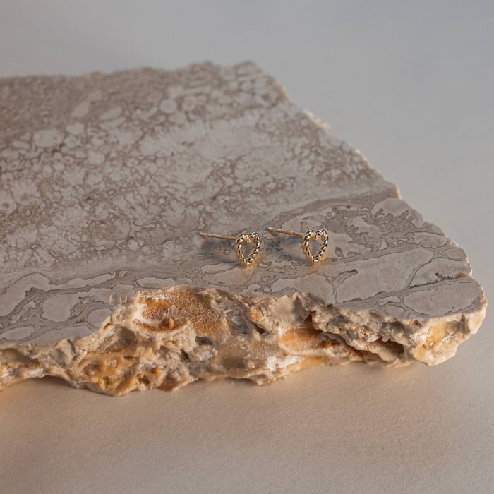 10K Yellow Gold Roped Open Heart Stud Earrings