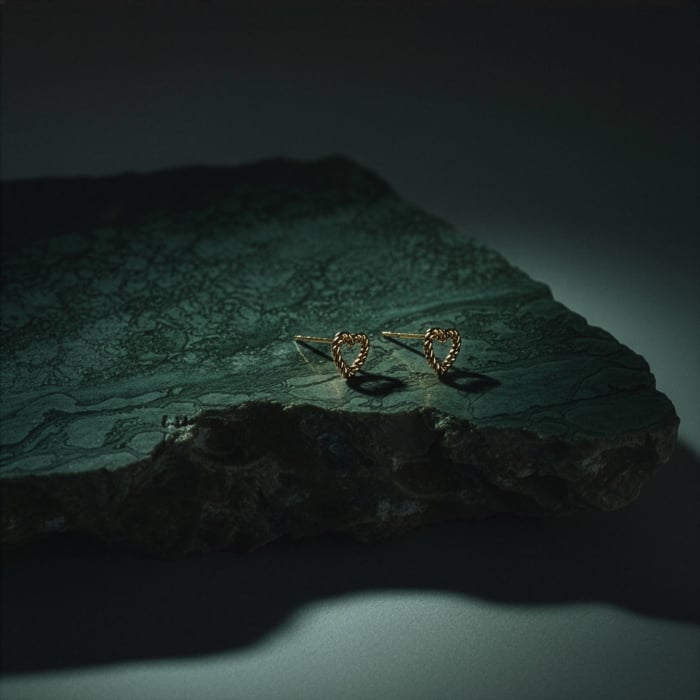 10K Yellow Gold Roped Open Heart Stud Earrings