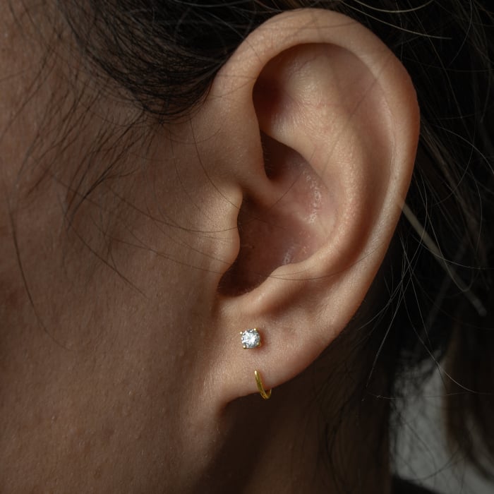 10K Yellow Gold CZ Open Curve Stud Earrings