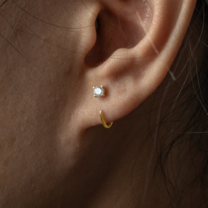 10K Yellow Gold CZ Open Curve Stud Earrings
