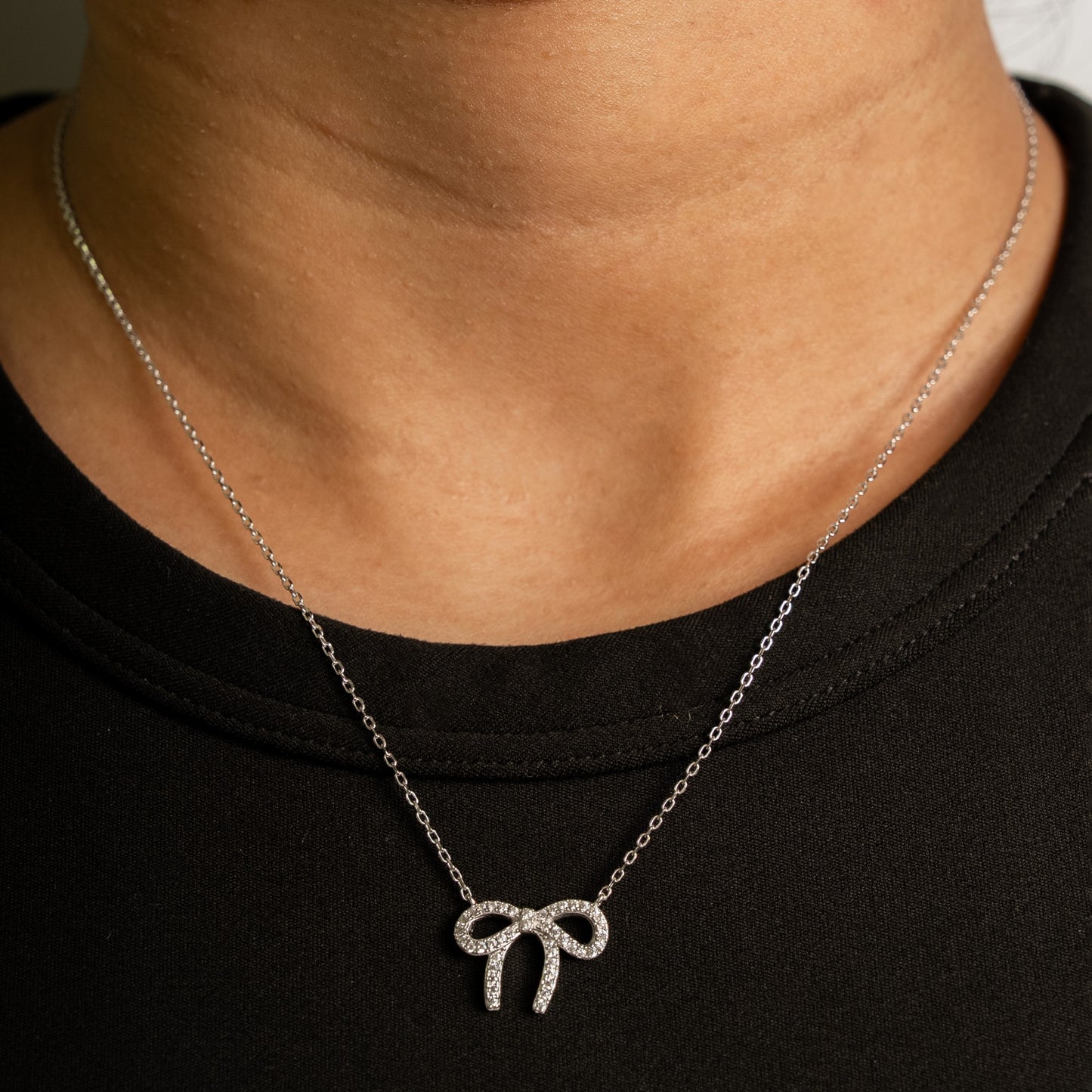 Sterling Silver Ribbon Bow Necklace