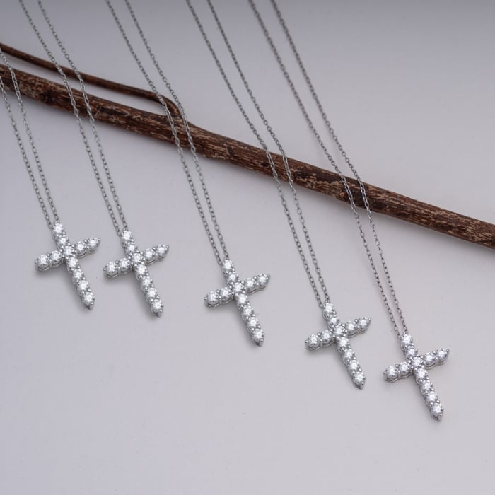 Sterling Silver Lab-Grown Diamond Cross Necklace – 1.00ct TW