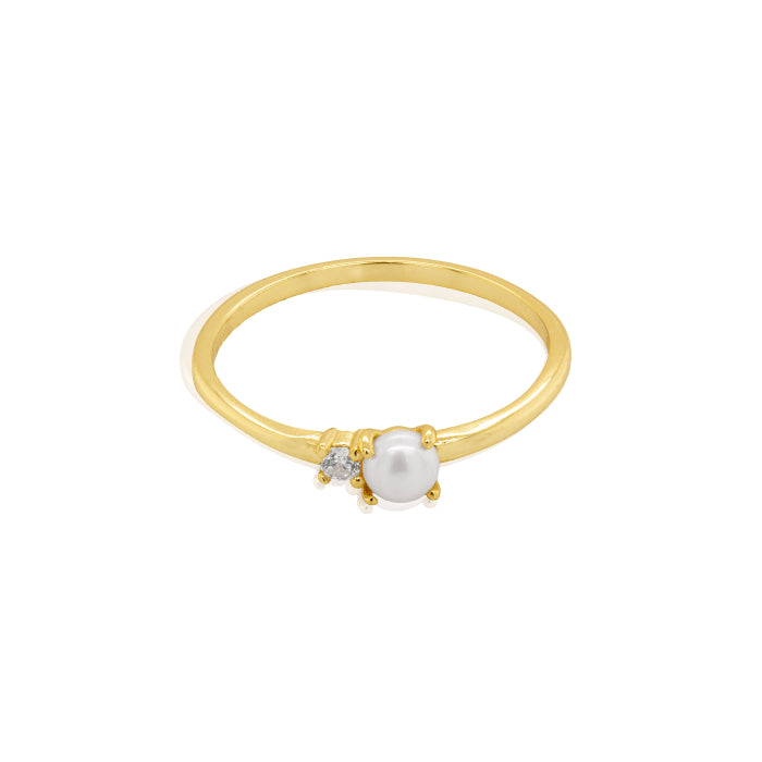 Sterling Silver Gold Vermeil Toi et Moi CZ Pearl Ring