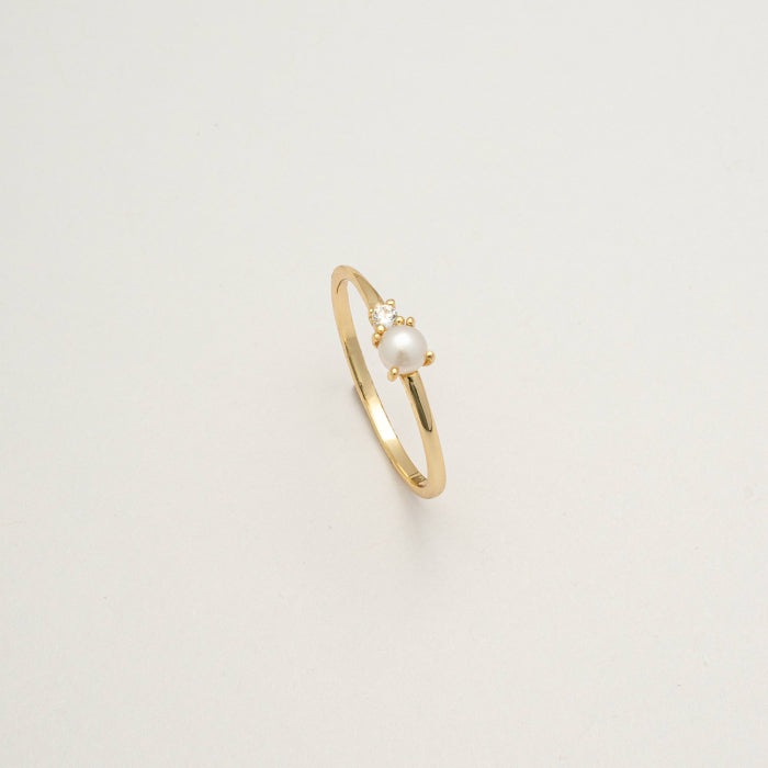 Sterling Silver Gold Vermeil Toi et Moi CZ Pearl Ring