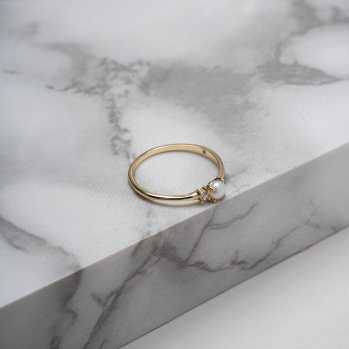 Sterling Silver Gold Vermeil Toi et Moi CZ Pearl Ring