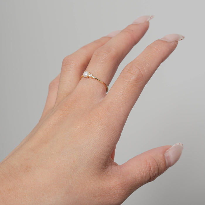 Sterling Silver Gold Vermeil Toi et Moi CZ Pearl Ring