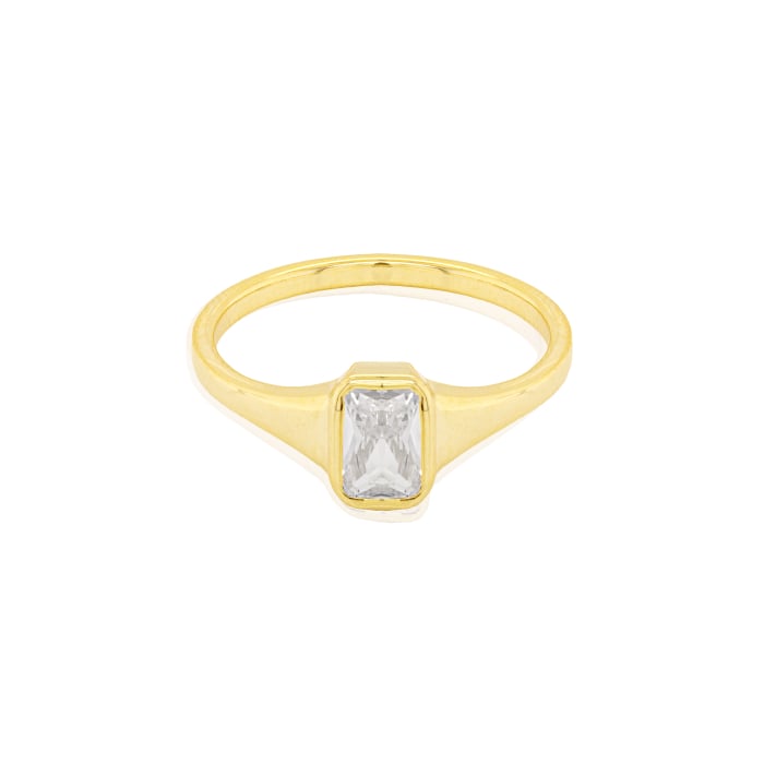 Sterling Silver Gold Vermeil Rectangular CZ Bezel Set Ring