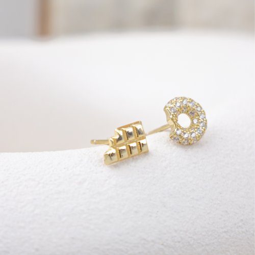 Sterling Silver Gold Vermeil CZ Doughnut & Chocolate Studs