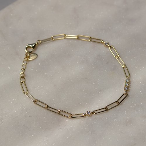 Sterling Silver Gold Vermeil CZ Paperclip Bracelet
