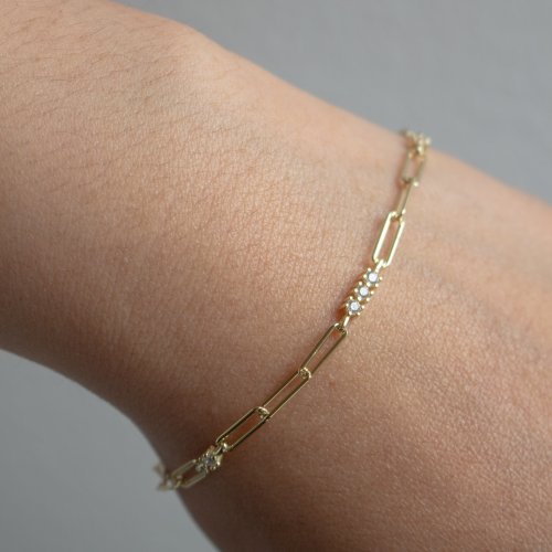Sterling Silver Gold Vermeil CZ Paperclip Bracelet