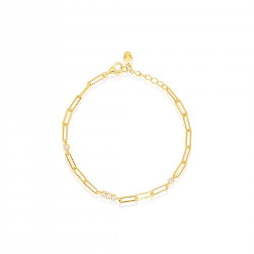 Sterling Silver Gold Vermeil CZ Paperclip Bracelet