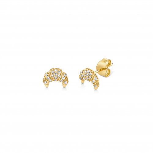 Sterling Silver Gold Vermeil Mini White CZ Croissants Studs