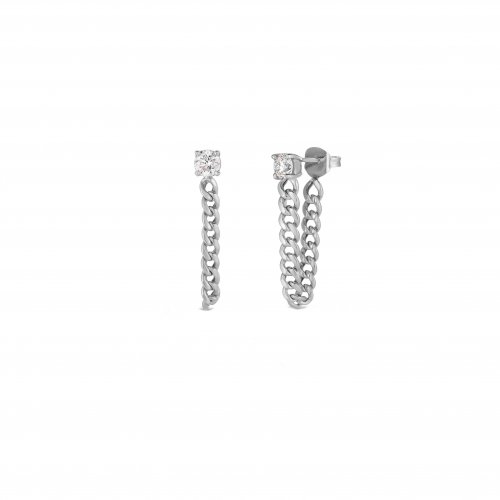Sterling Silver Single CZ Studs With Dangle Chain