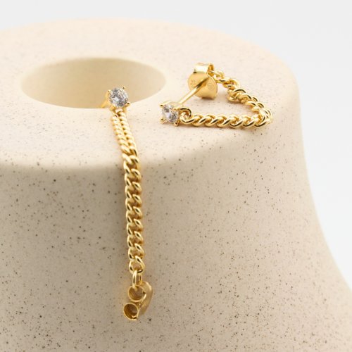 Sterling Silver Single CZ Studs With Dangle Chain